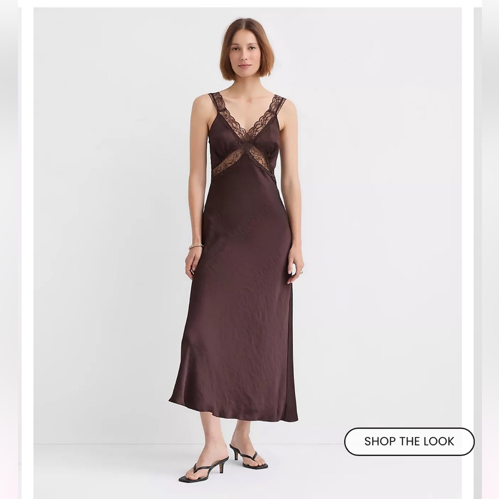 LOFT Chocolate Brown Lace-Trim Slip Dress